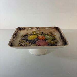 Mid Century Fruit Ceramic Rectangle Pedestal Serving Platter 3D Console Dish Vtg